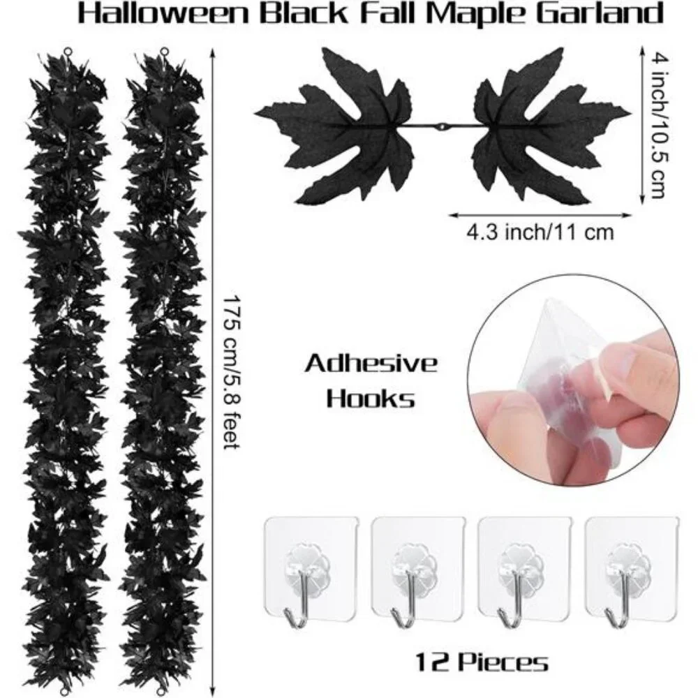 6 Pack Halloween Black Fall Maple Garland Decorations 5.8 Feet Maple